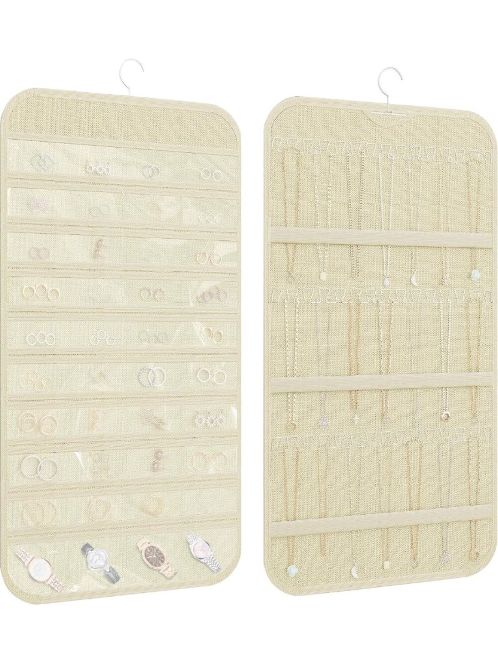 Double-Sided Jewelry Organizer for Necklaces & Earrings - 2-Pack Beige Storage